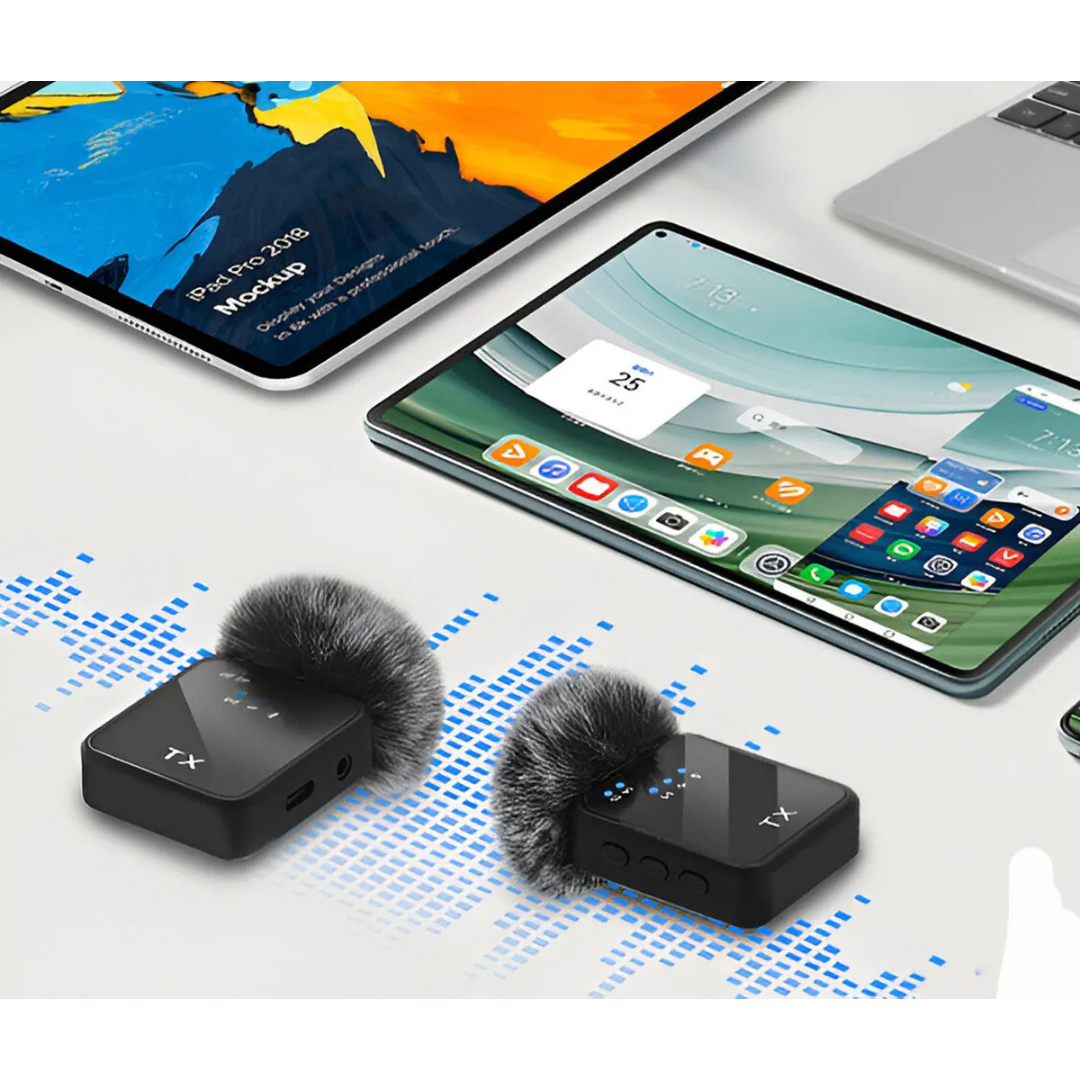 PACK 2 MICRÓFONOS INALÁMBRICOS 3 EN 1 PARA IPHONE, ANDROID Y PC -NEGRO