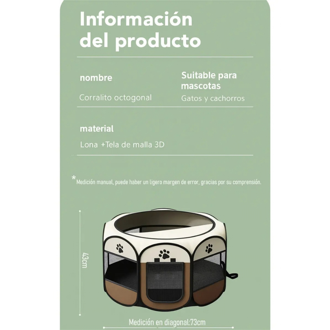 CORRAL PLEGABLE PARA PERROS Y GATOS DE TELA OXFORD CON CIERRE