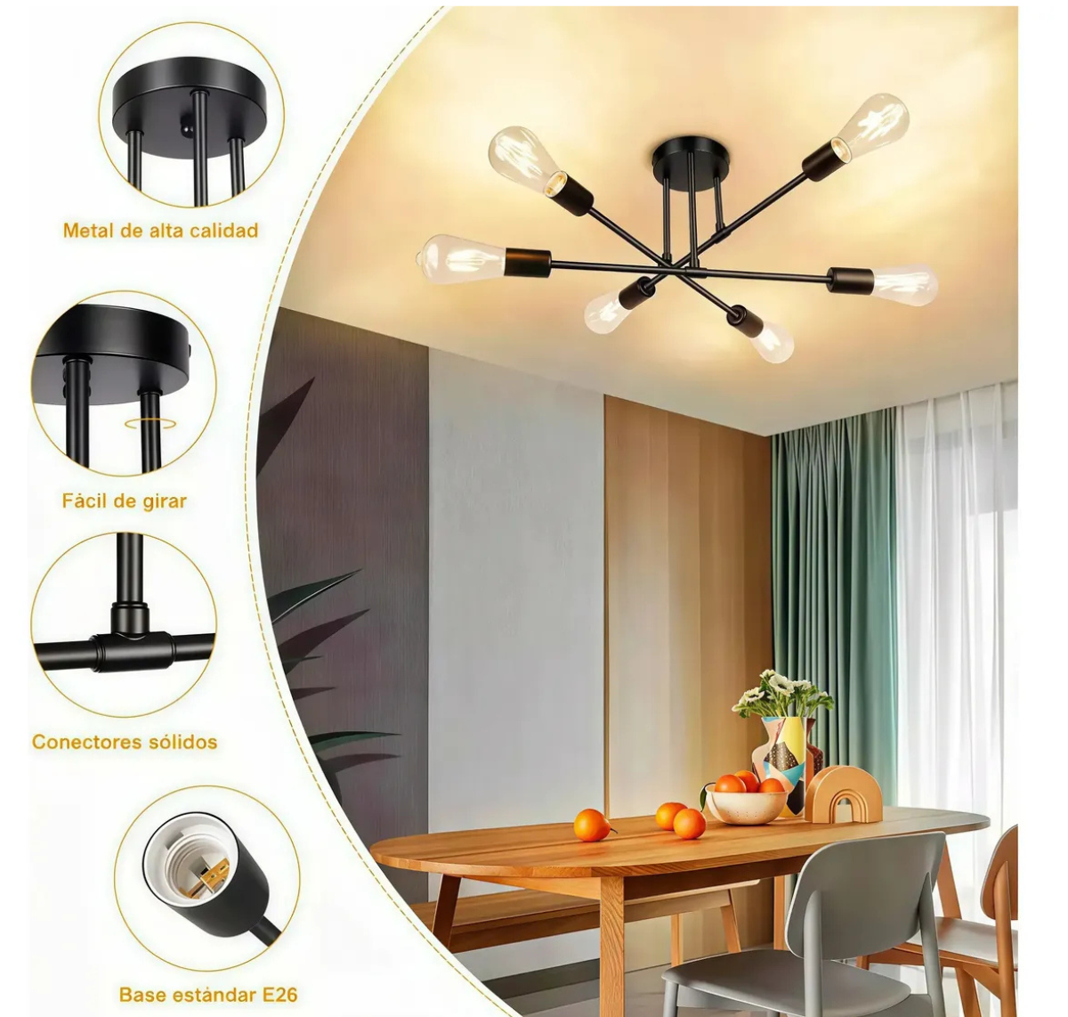 LÁMPARA DE TECHO MODERNA 6 LUCES E27 COLGANTE ESTILO INDUSTRIAL