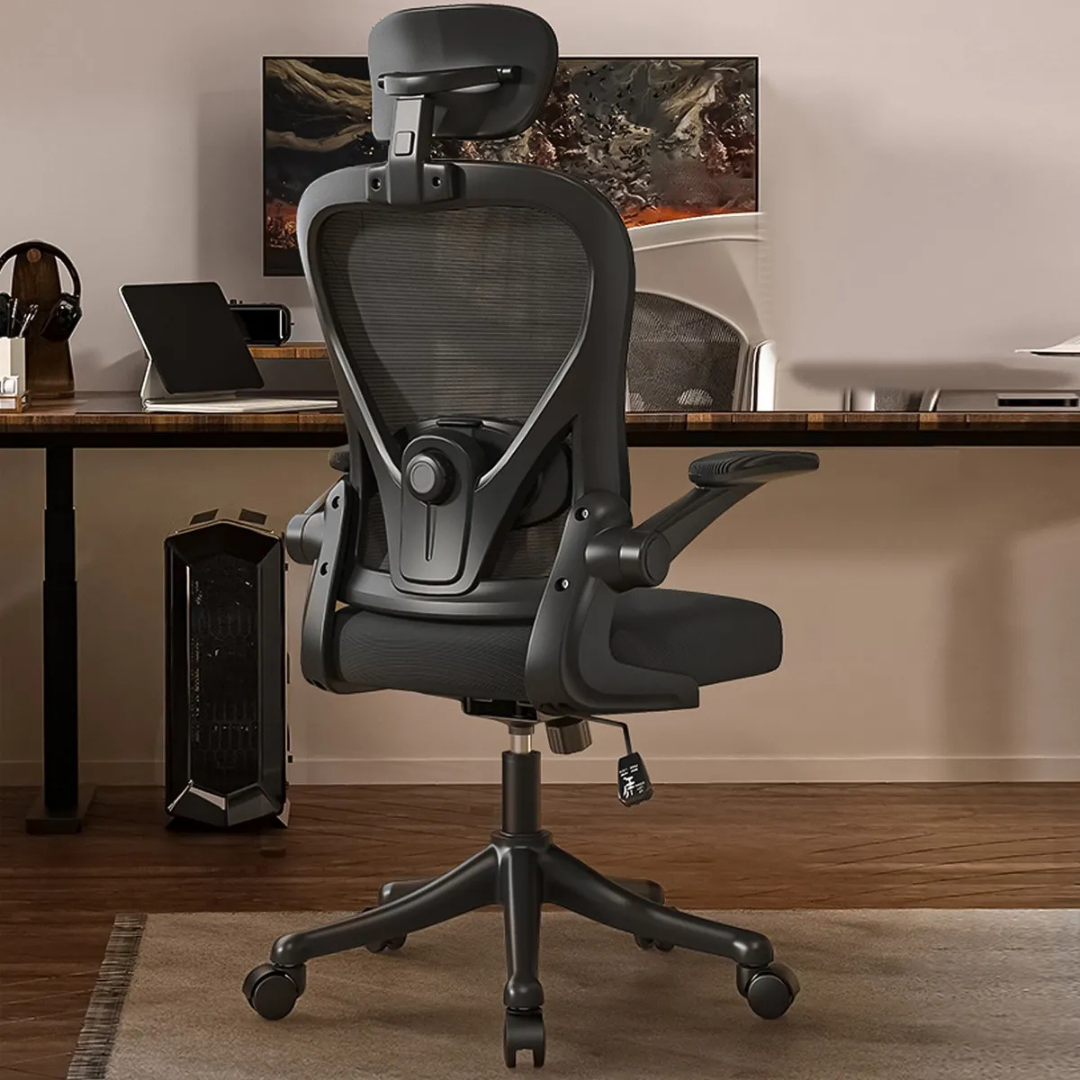 SILLA ERGONÓMICA PARA OFICINA CON SOPORTE LUMBAR AJUSTABLE -COLOR NEGRO