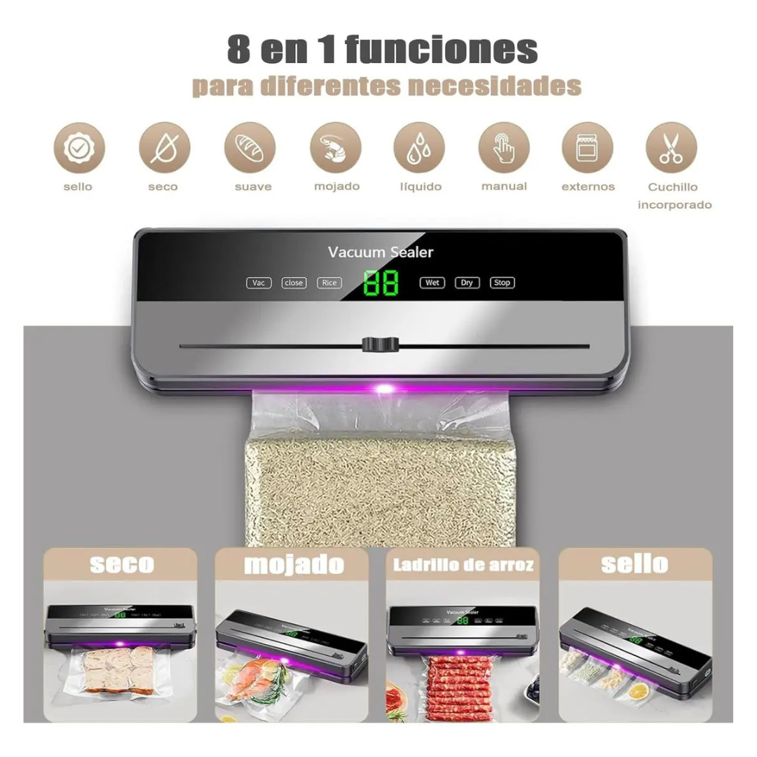 MÁQUINA SELLADORA AL VACÍO CON PANTALLA TÁCTIL Y 10 BOLSAS