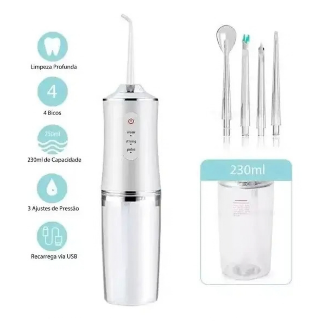 IRRIGADOR BUCAL RECARGABLE PORTÁTIL PARA DIENTES CON 4 BOQUILLAS