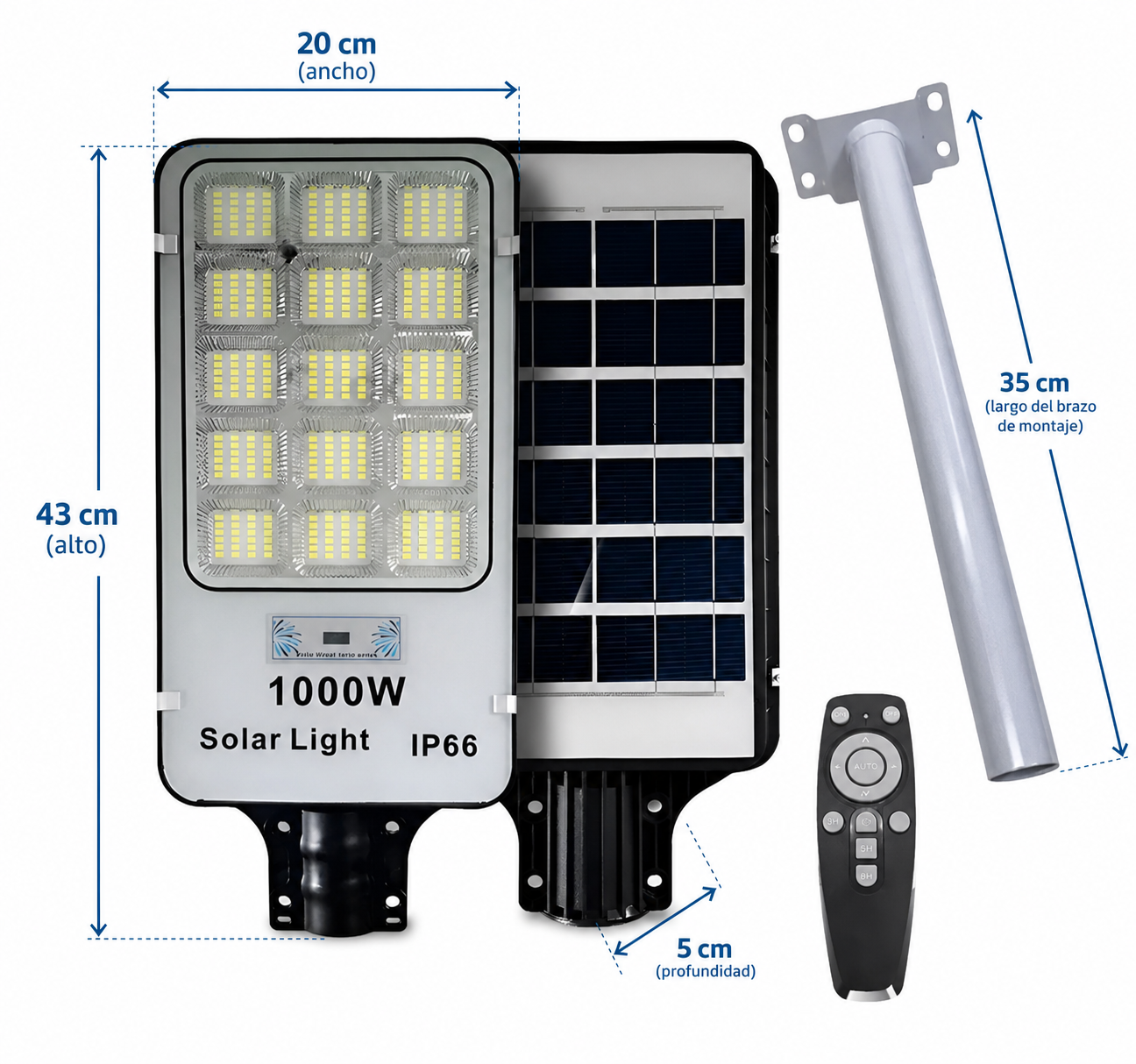 FOCO SOLAR LED 1000W EXTERIOR CON CONTROL Y SOPORTE