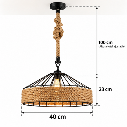 LÁMPARA COLGANTE CON CUERDA DE CÁÑAMO DE 40 CM RÚSTICA