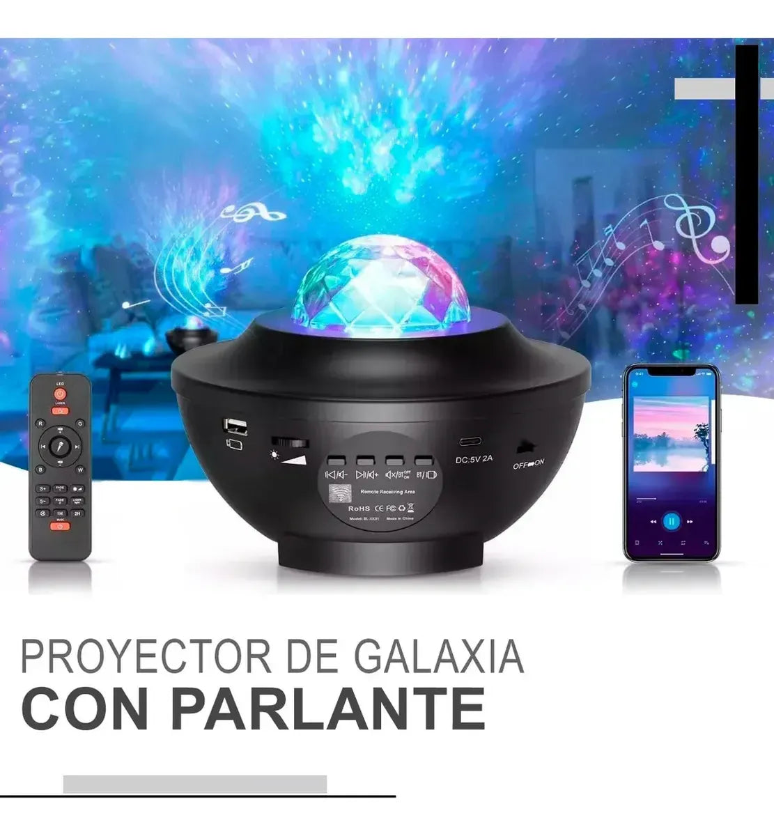 PROYECTOR GALAXIA ESTRELLAS LED CON PARLANTE BLUETOOTH