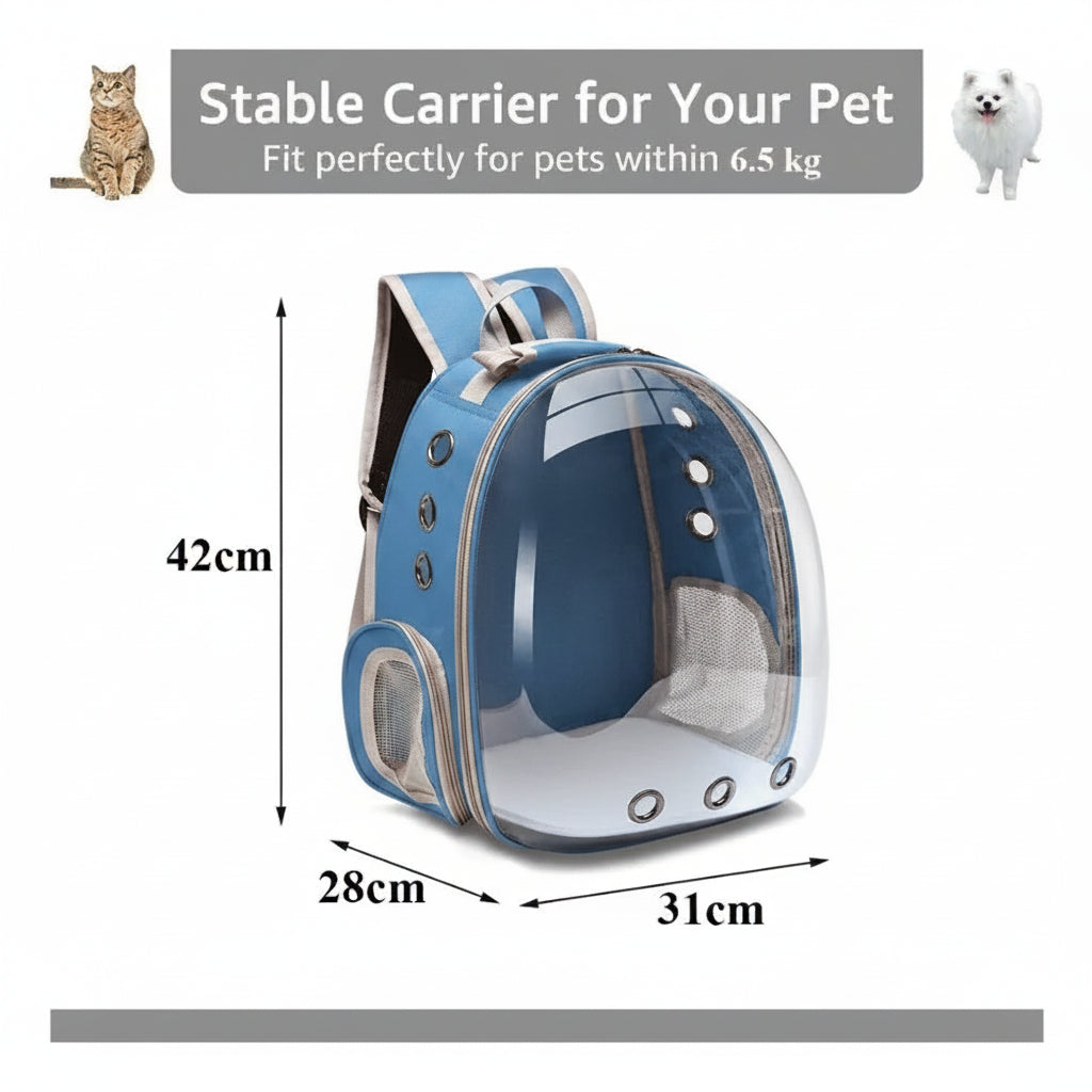 MOCHILA TRANSPORTADORA PARA MASCOTAS TRANSPARENTE TIPO CÁPSULA 6.5kg