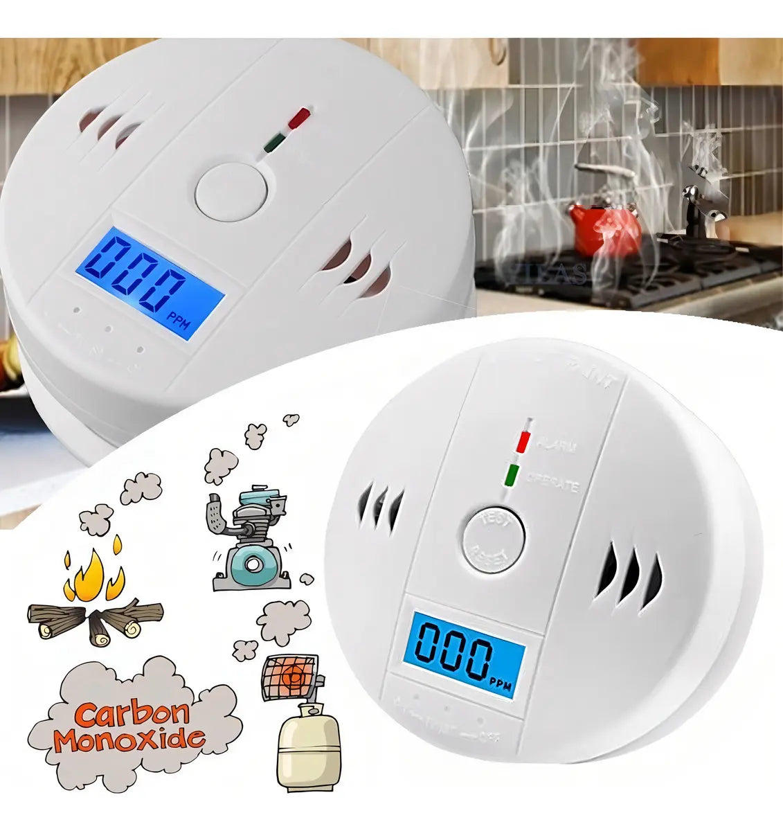 DETECTOR DE MONÓXIDO DE CARBONO LCD DIGITAL AUTÓNOMO