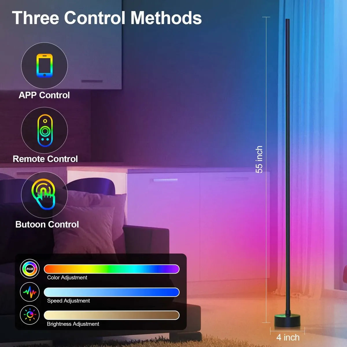 LÁMPARA DE PISO ESQUINERA RGB CON BLUETOOTH