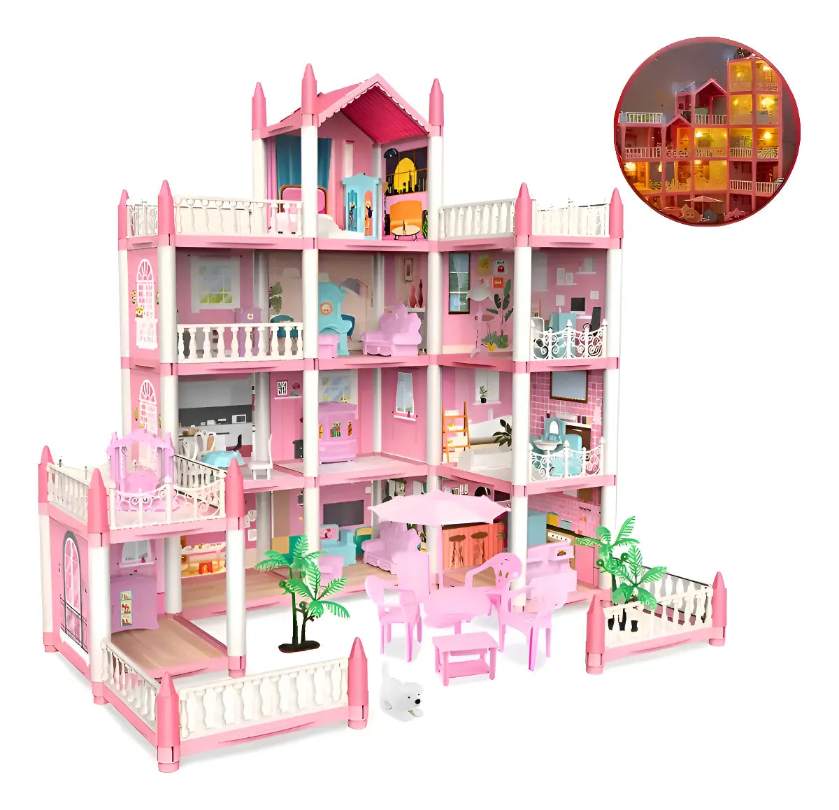 CASA DE MUÑECAS INFANTIL 60X53X52 CM CON MUEBLES- ROSADO