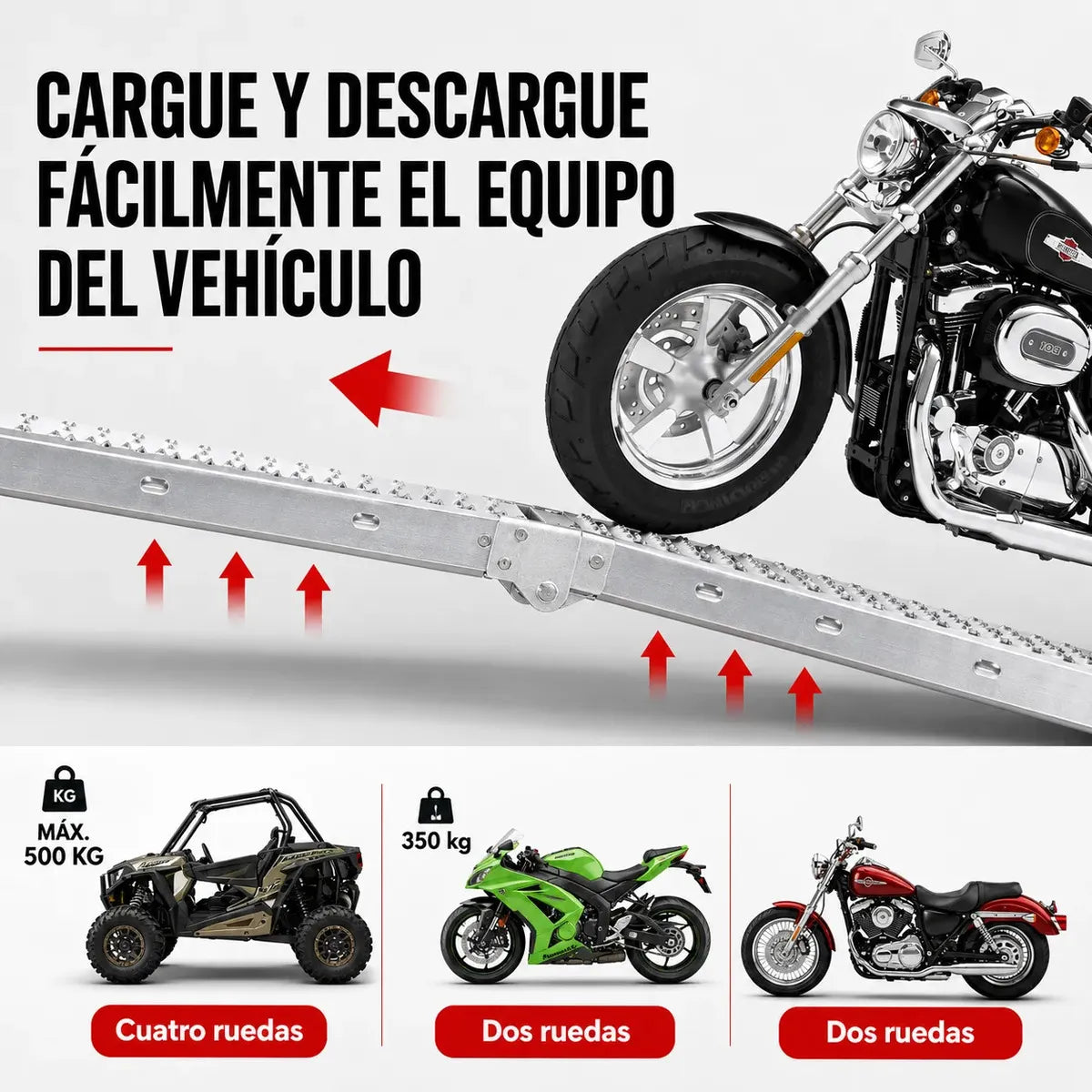 RAMPA PLEGABLE PARA MOTOCICLETA - ALEACIÓN PLATEADA / CARGA MÁXIMA 260 KG