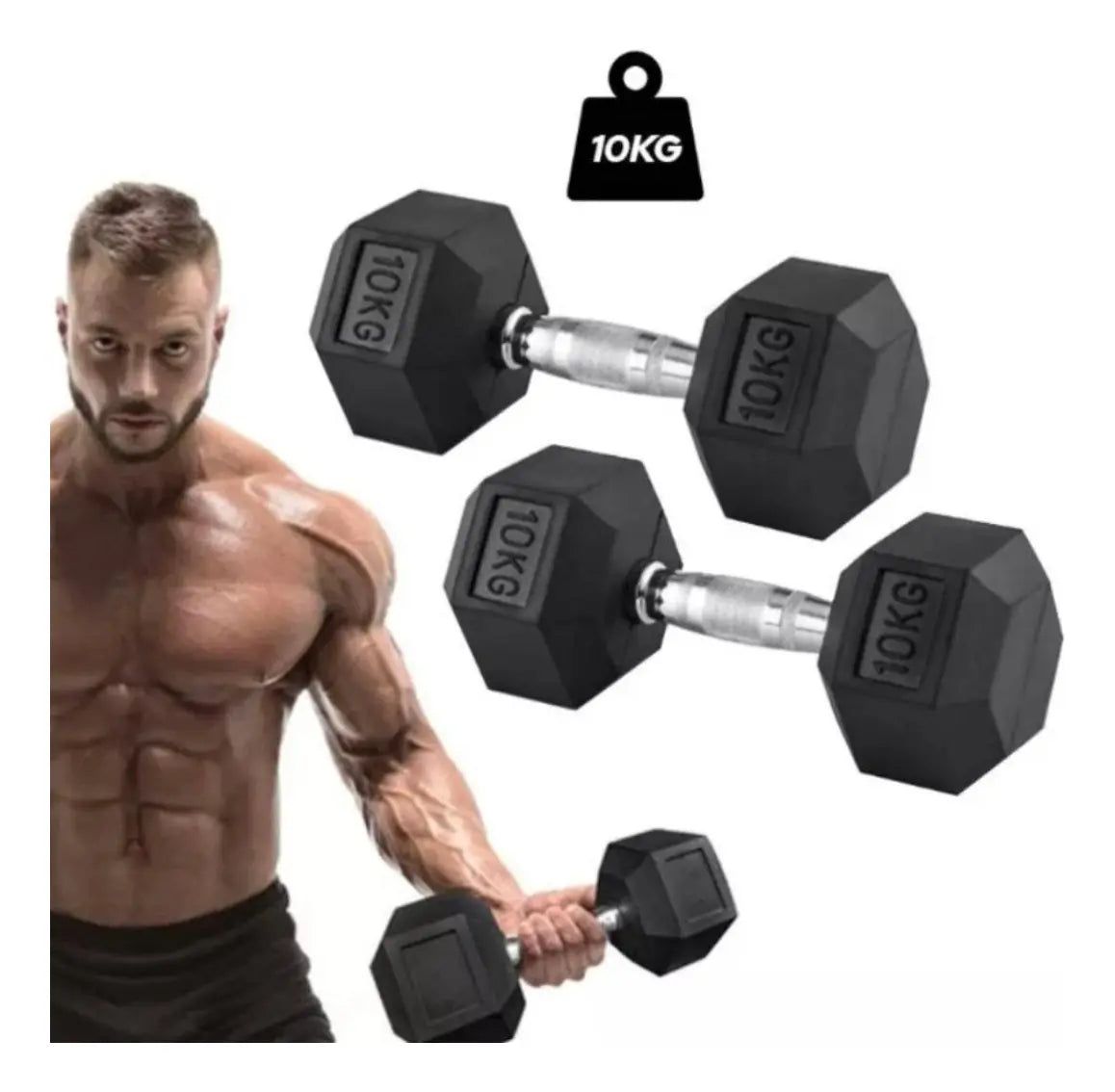 PAR DE MANCUERNAS HEXAGONALES 10KG NEGRO -FITNESS PROFESIONAL