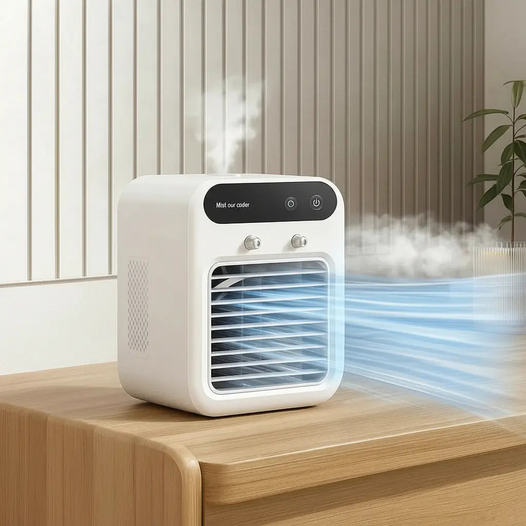 MINI ENFRIADOR DE AIRE PORTÁTIL USB CON HUMIFICADOR Y LUZ LED