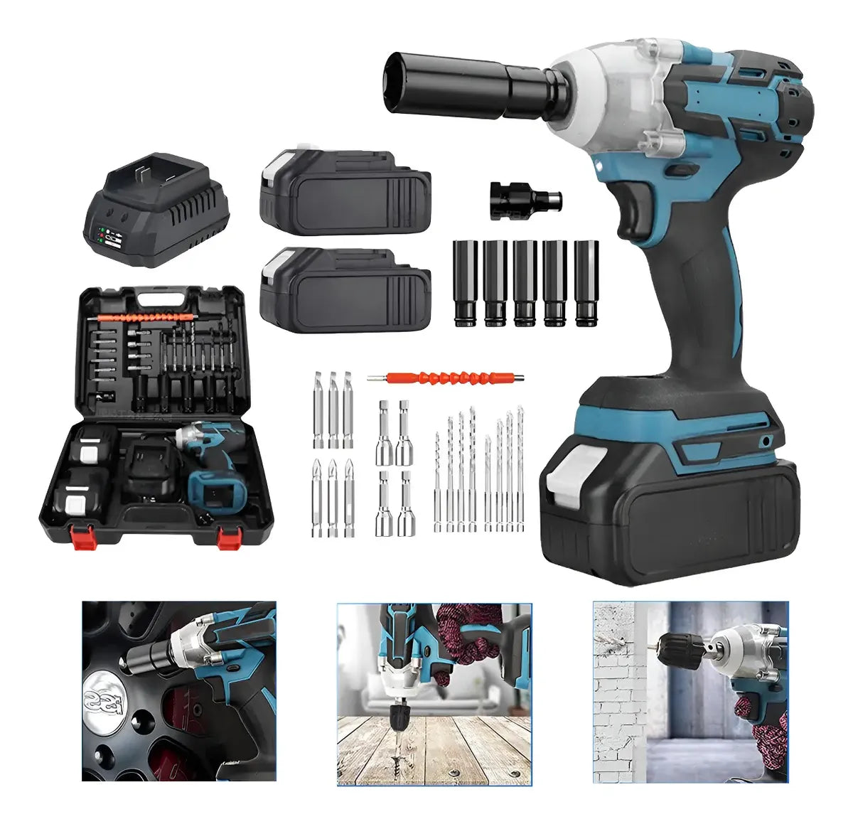 LLAVE DE IMPACTO INALÁMBRICA ALTA POTENCIA 88VF + 2 BATERÍAS