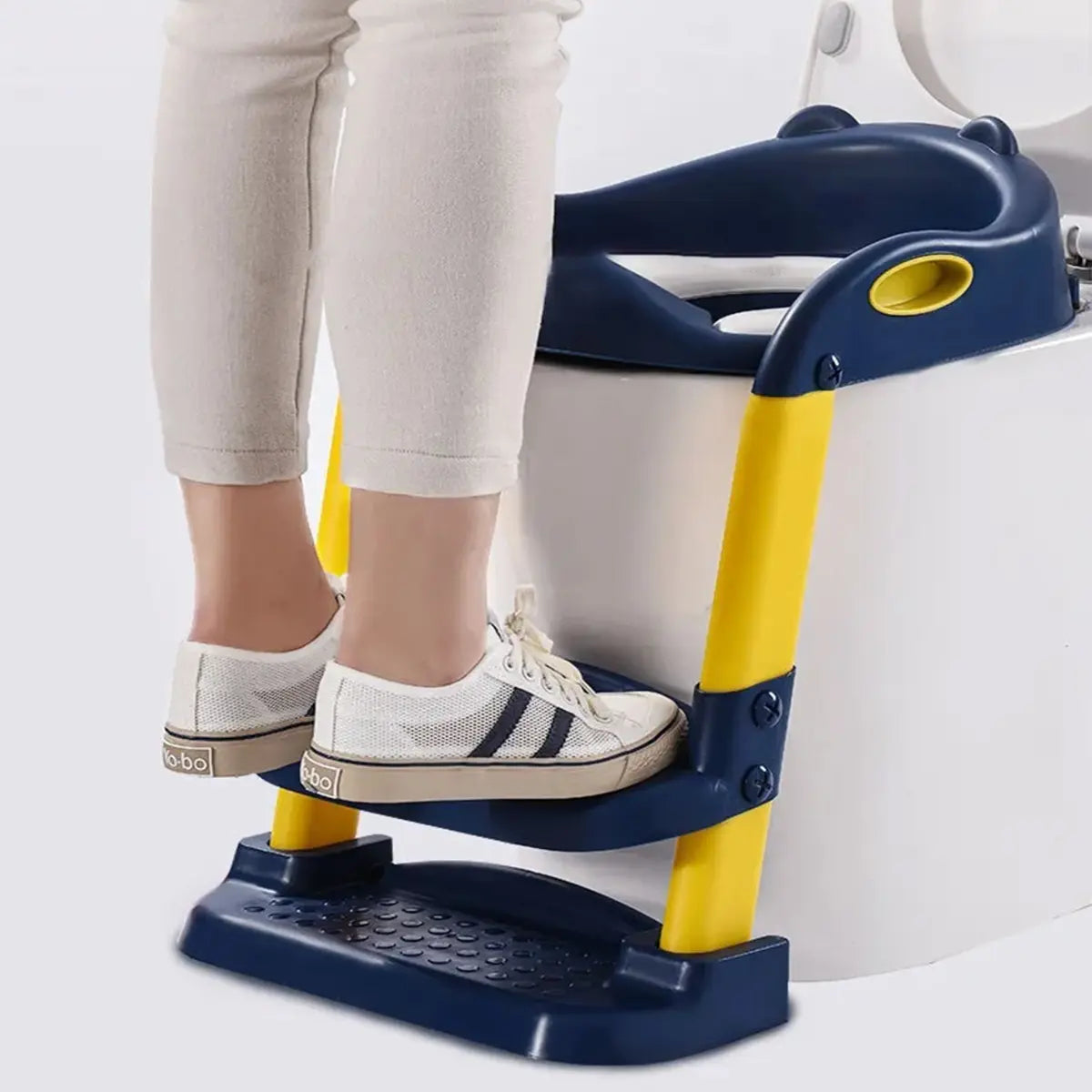 ASIENTO ADAPTADOR WC INFANTIL CON ESCALERA PLEGABLE ANTIDESLIZANTE ACOLCHADO AZUL