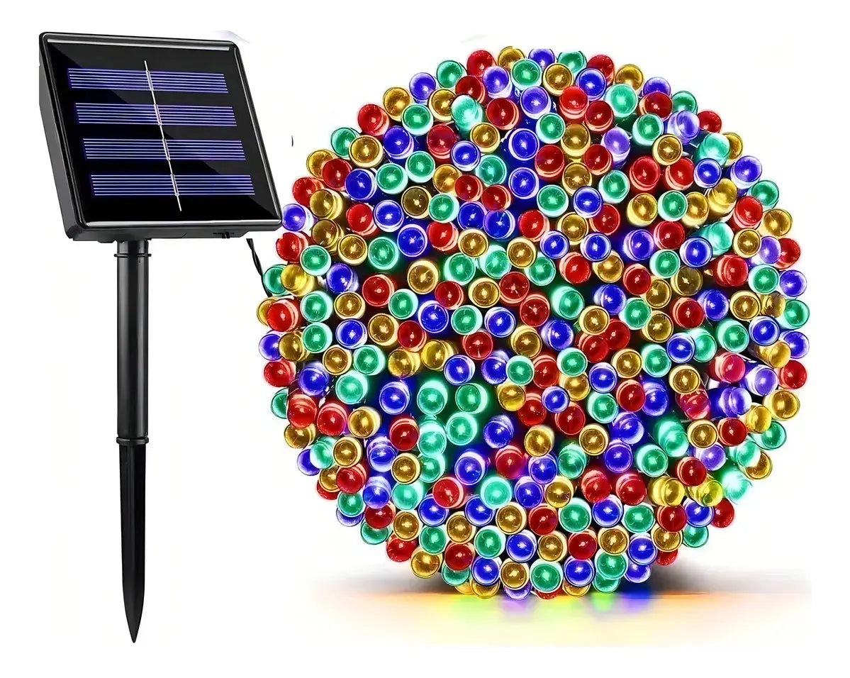 GUIRNALDA SOLAR LED 10 METROS CON 100 LUCES MULTICOLOR PARA EXTERIOR