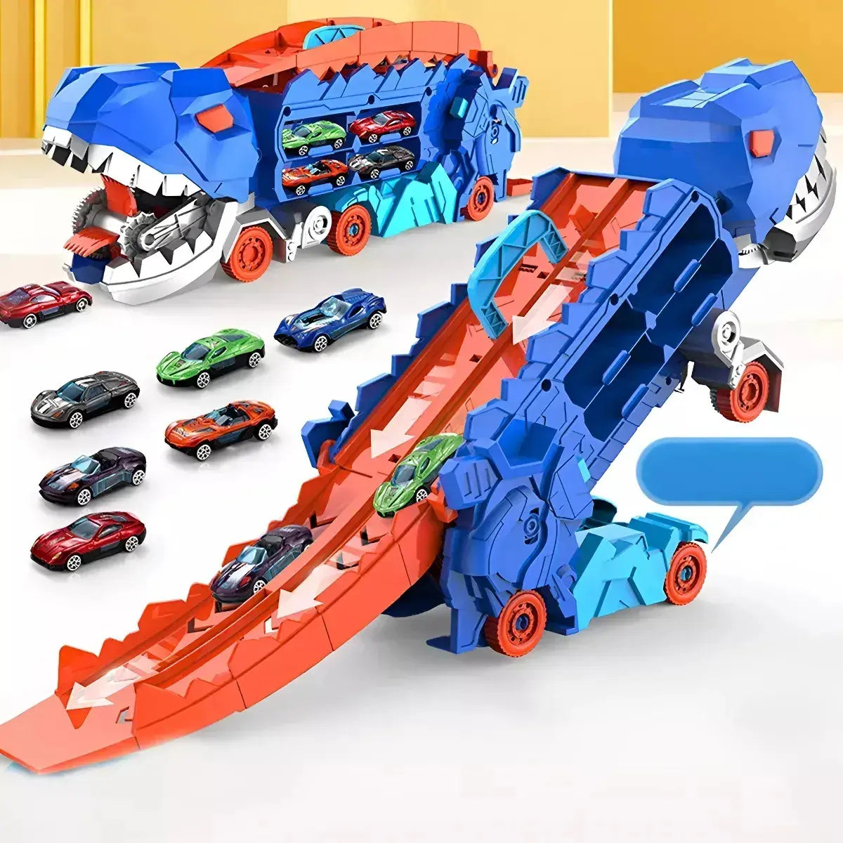 MINICAMIÓN DINOSAURIO CON 8 COCHES DE JUGUETE