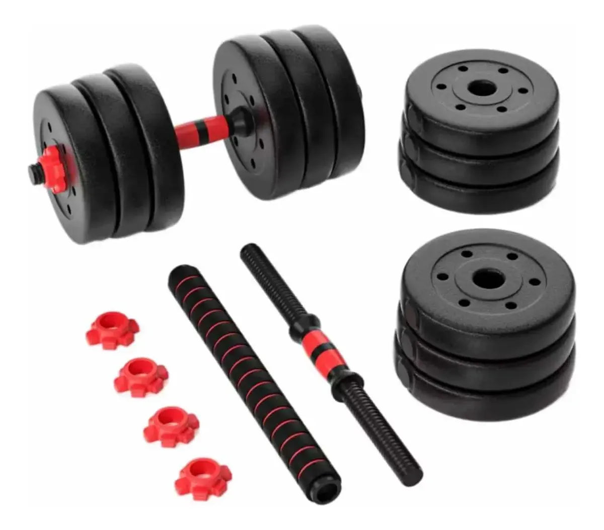 SET DE 2 MANCUERNAS AJUSTABLES 15KG CON BARRA EXTENSORA MULTIFUNCIONAL