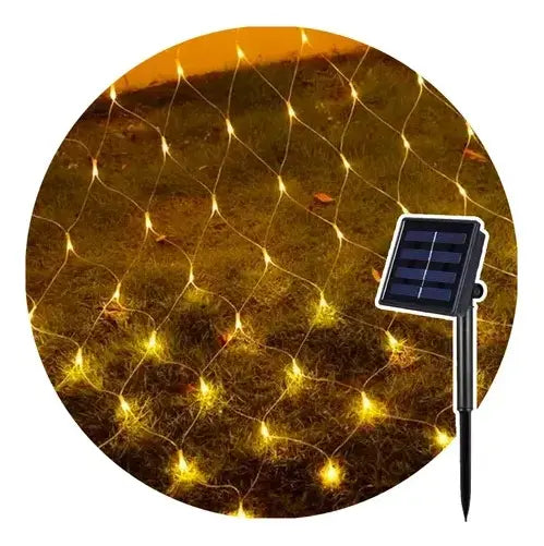 MALLA SOLAR LED LUZ CÁLIDA 3X2 METROS - RED DECORATIVA IMPERMEABLE CON ENCENDIDO AUTOMÁTICO
