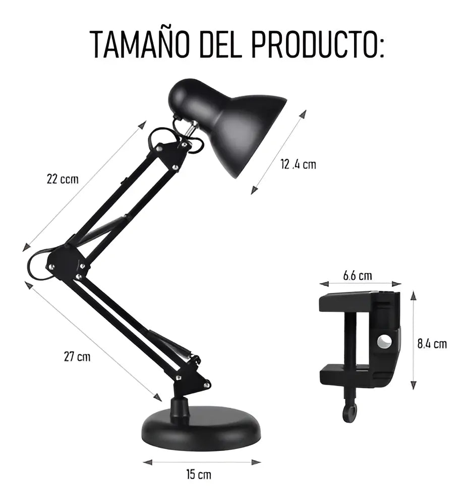 LÁMPARA FLEXIBLE DE ESCRITORIO PARA ESTUDIO Y DIBUJO CON CLIP -NEGRA