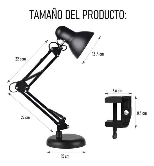 LÁMPARA DE ESCRITORIO E27 2 EN 1 CON BASE Y PRENSA AJUSTABLE
