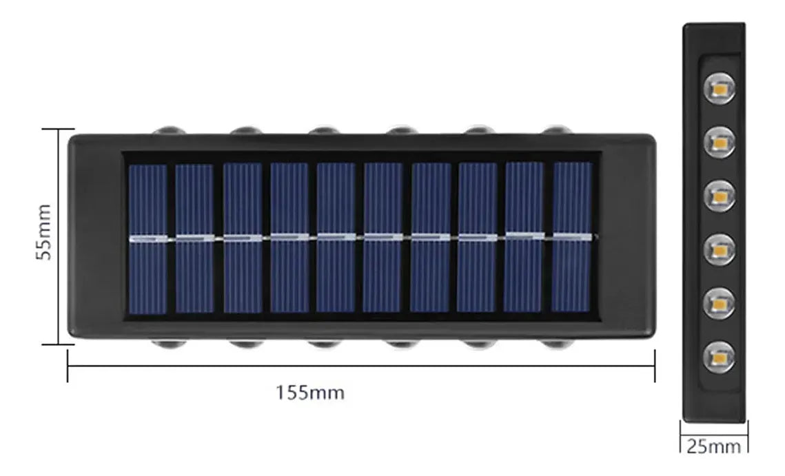 PACK X2 APLIQUES SOLARES DE MURO 12 LED LUZ CÁLIDA -NEGRO