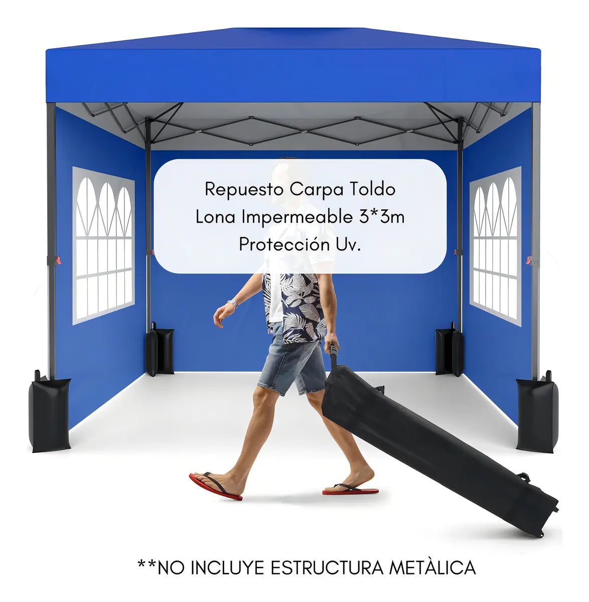LONA CARPA REPUESTO TOLDO UV PLEGABLE 3x3 Mts COLOR AZUL