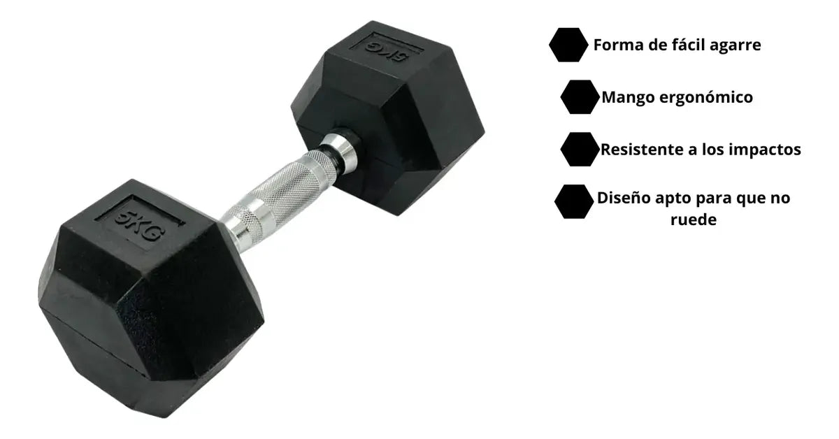MANCUERNA HEXAGONAL DE CAUCHO 5 KG -PAR (10 KG TOTAL)