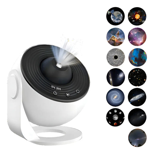 PROYECTOR ESTRELLAS GALAXIA LED HD 13 DISCOS 360° ROTACIÓN USB