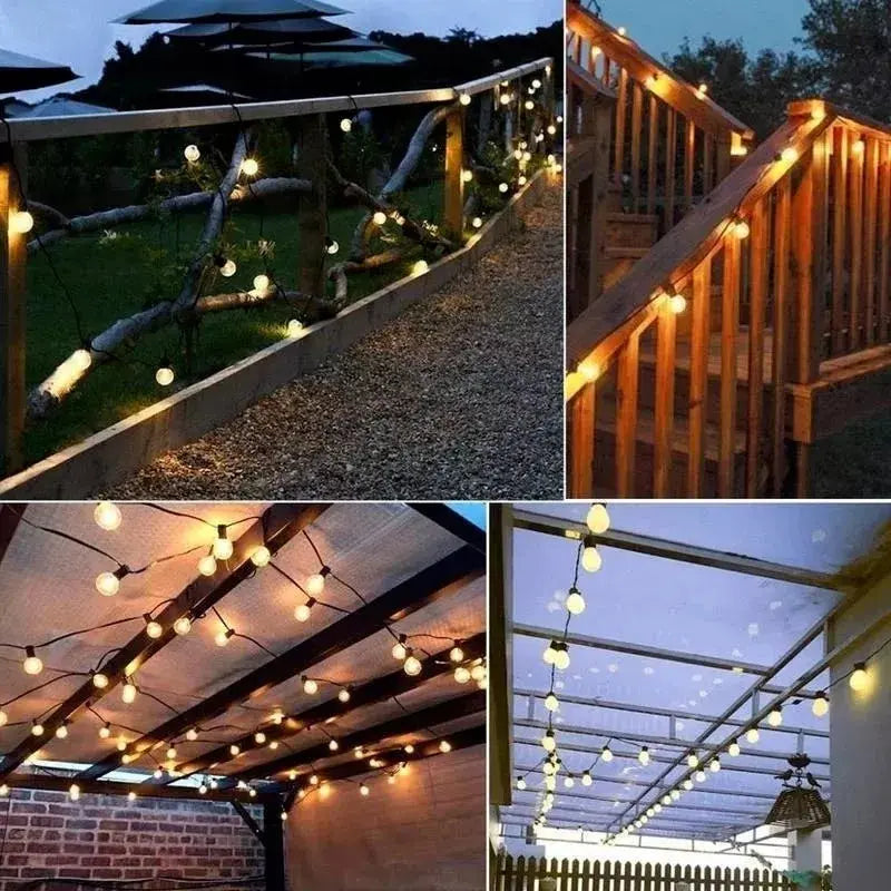 GUIRNALDA SOLAR LED 5 METROS LUZ AMARILLA + 10 AMPOLLETAS 8 MODOS - CABLE NEGRO IP65