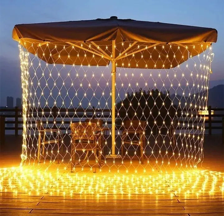 MALLA SOLAR LED LUZ CÁLIDA 3X2 METROS - RED DECORATIVA IMPERMEABLE CON ENCENDIDO AUTOMÁTICO