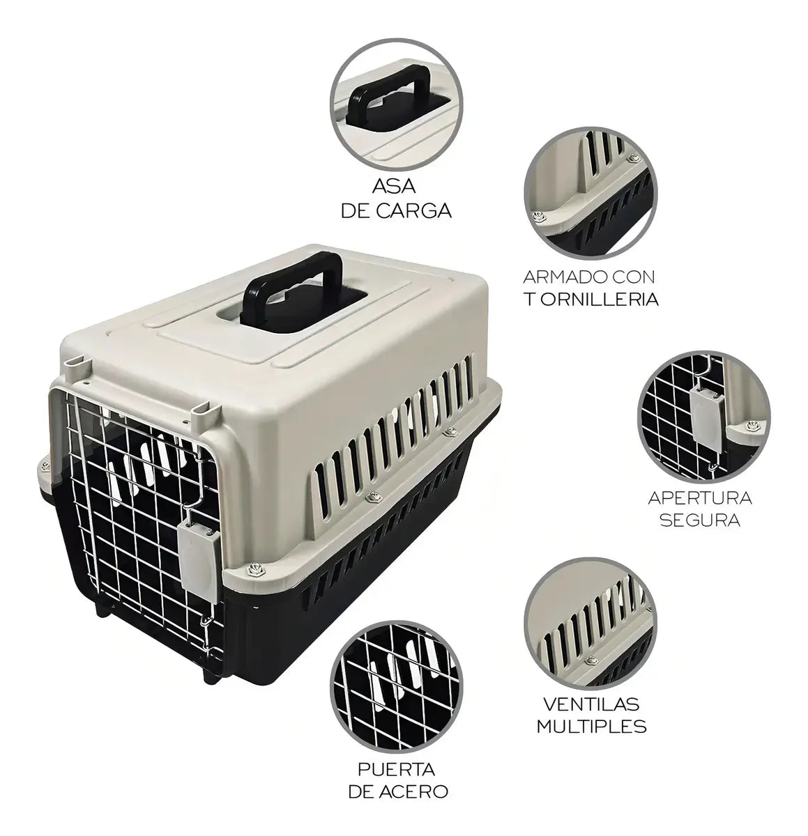 JAULA TRANSPORTADORA PARA MASCOTAS PEQUEÑAS (PERROS/GATOS) 48X30X32CM