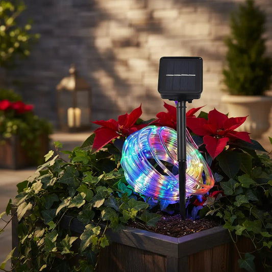 GUIRNALDA PACK X2 SOLARES LED MULTICOLOR TIPO MANGUERA - 20 METROS