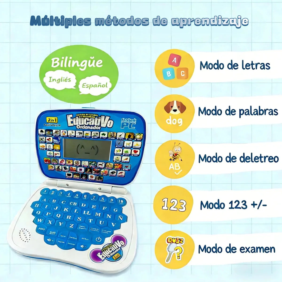 LAPTOP DE JUGUETE DIDÁCTICA EDUCATIVA CON PANTALLA- AZUL