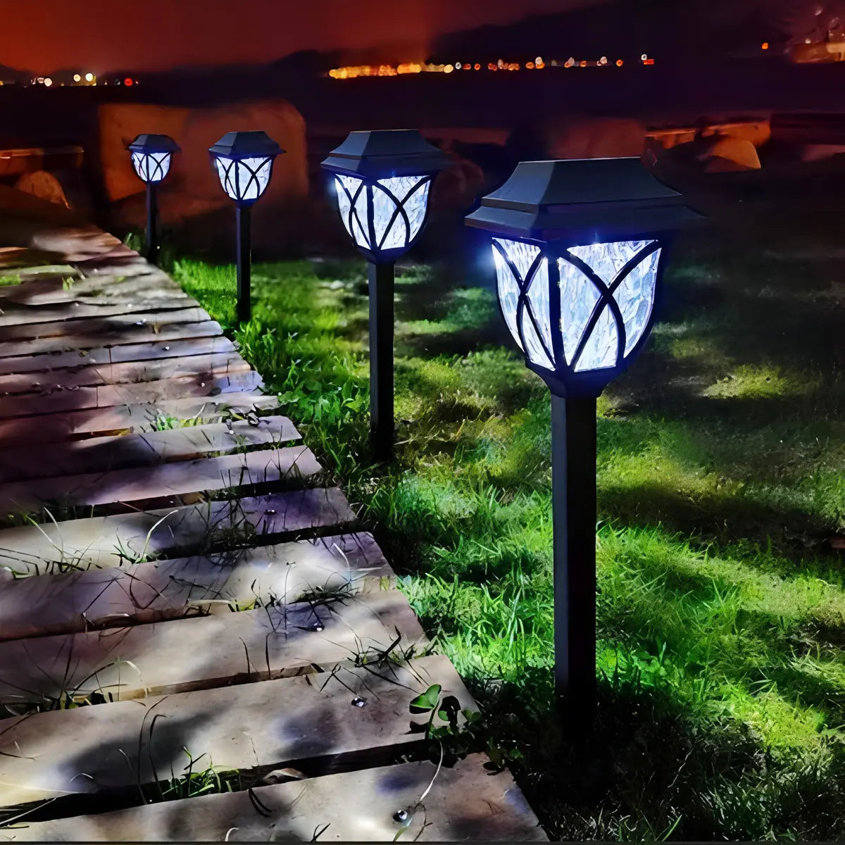 PACK 6 LUCES SOLARES PARA JARDÍN CON ESTACA - ESTILO INGLÉS NEGRO