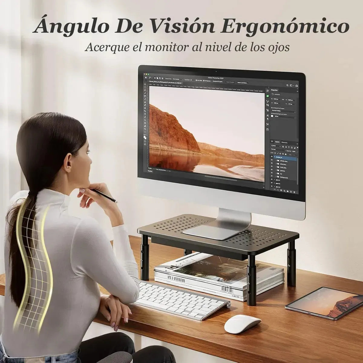 BASE SOPORTE MONITOR 3 ALTURAS AJUSTABLE PORTÁTIL PARA PC
