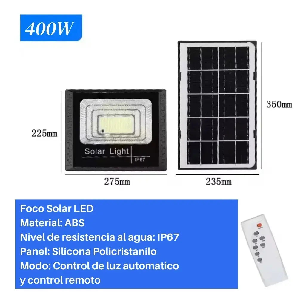FOCO  SOLAR LED 400W + CONTROL REMOTO -EXTERIOR