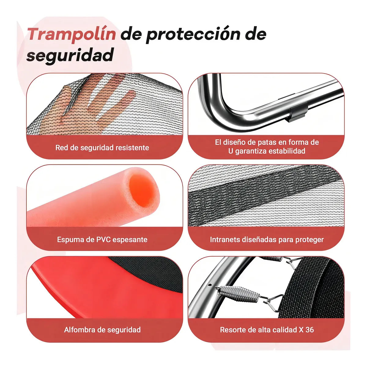 CAMA ELÁSTICA SALTARINA INFANTIL 150CM CON BARRA Y JUGUETES- COLOR ROJO