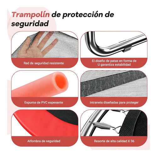 CAMA ELÁSTICA SALTARINA INFANTIL 150CM CON BARRA Y JUGUETES- COLOR ROJO