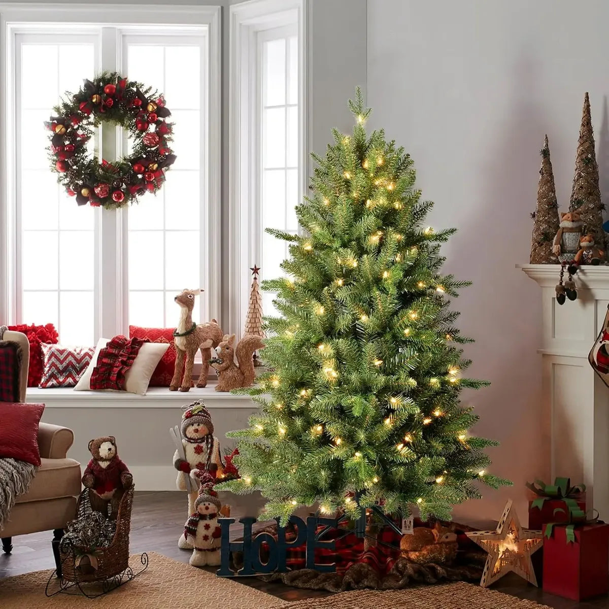 ÁRBOL DE NAVIDAD 1.80 METROS CON LUCES LED INCORPORADAS Y BASE METÁLICA