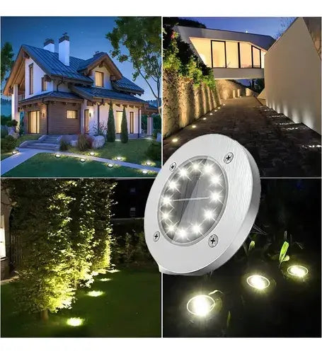 PACK 4 FOCOS SOLARES LED JARDÍN ESTACA 8 LUCES EMBUTIDO