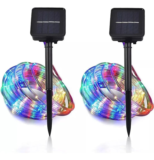 GUIRNALDA PACK X2 SOLARES LED MULTICOLOR TIPO MANGUERA - 20 METROS