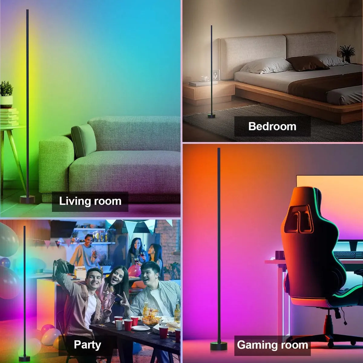 LÁMPARA DE PISO ESQUINERA RGB CON BLUETOOTH