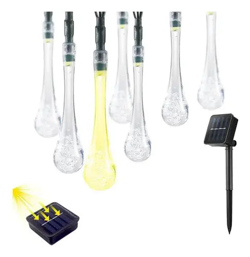 GUIRNALDA SOLAR LED 30 GOTAS LUZ CÁLIDA AMARILLA 6,5 METROS IP65 PARA EXTERIOR
