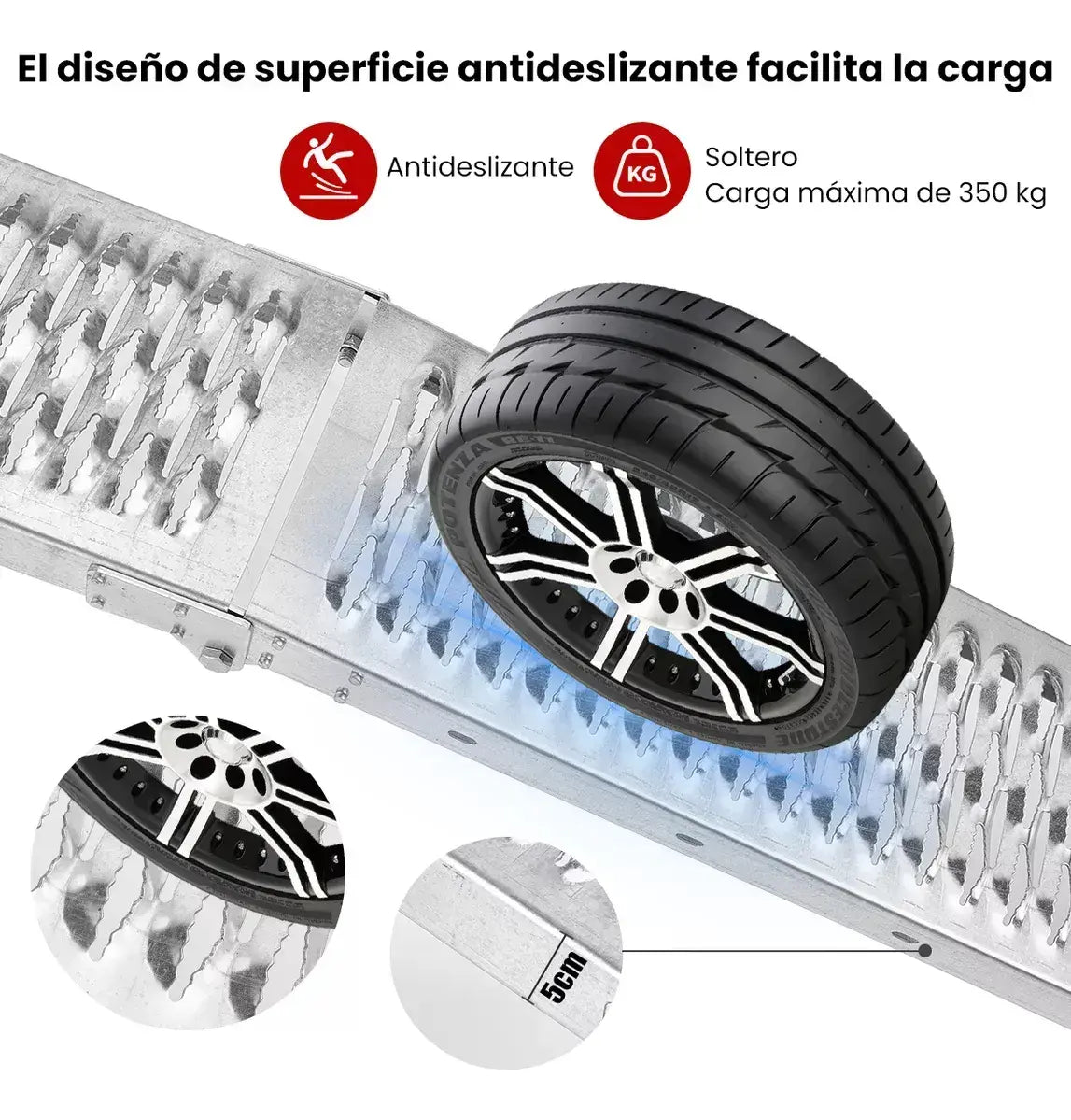 RAMPA PLEGABLE PARA MOTOCICLETA - ALEACIÓN PLATEADA / CARGA MÁXIMA 260 KG