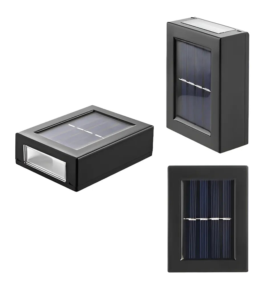 PACK 6 FOCOS APLIQUES SOLAR LED DE PARED EXTERIOR- LUZ FRÍA - NEGRO