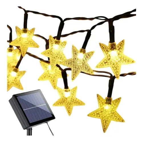 GUIRNALDA SOLAR 20 LUCES LED ESTRELLAS AMARILLAS 6 METROS PARA EXTERIOR