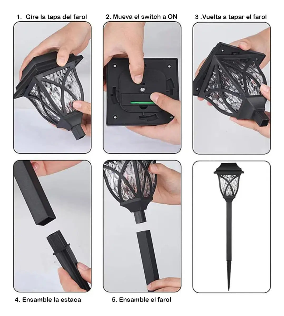 PACK 6 LUCES SOLARES PARA JARDÍN CON ESTACA - ESTILO INGLÉS NEGRO