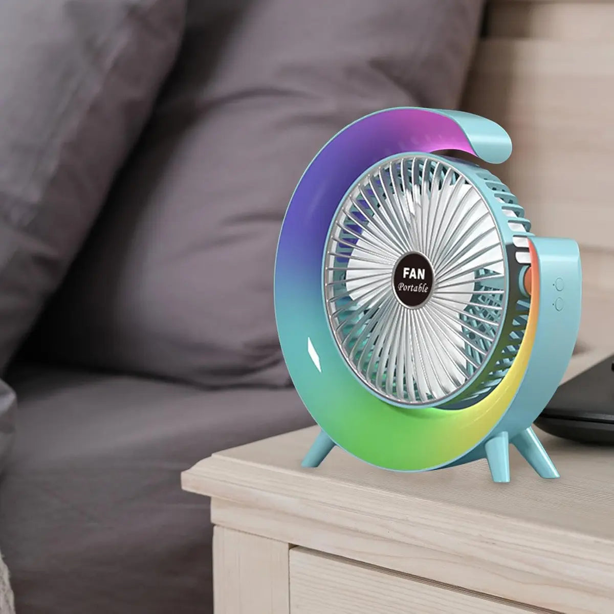 MINI VENTILADOR DE ESCRITORIO PORTÁTIL IRM CON LUZ LED MULTICOLOR Y CARGA USB