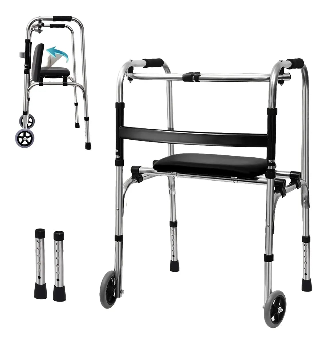 ANDADOR ORTOPÉDICO PLEGABLE CON ASIENTO Y RUEDAS | REGULABLE ADULTO MAYOR PREMIUM