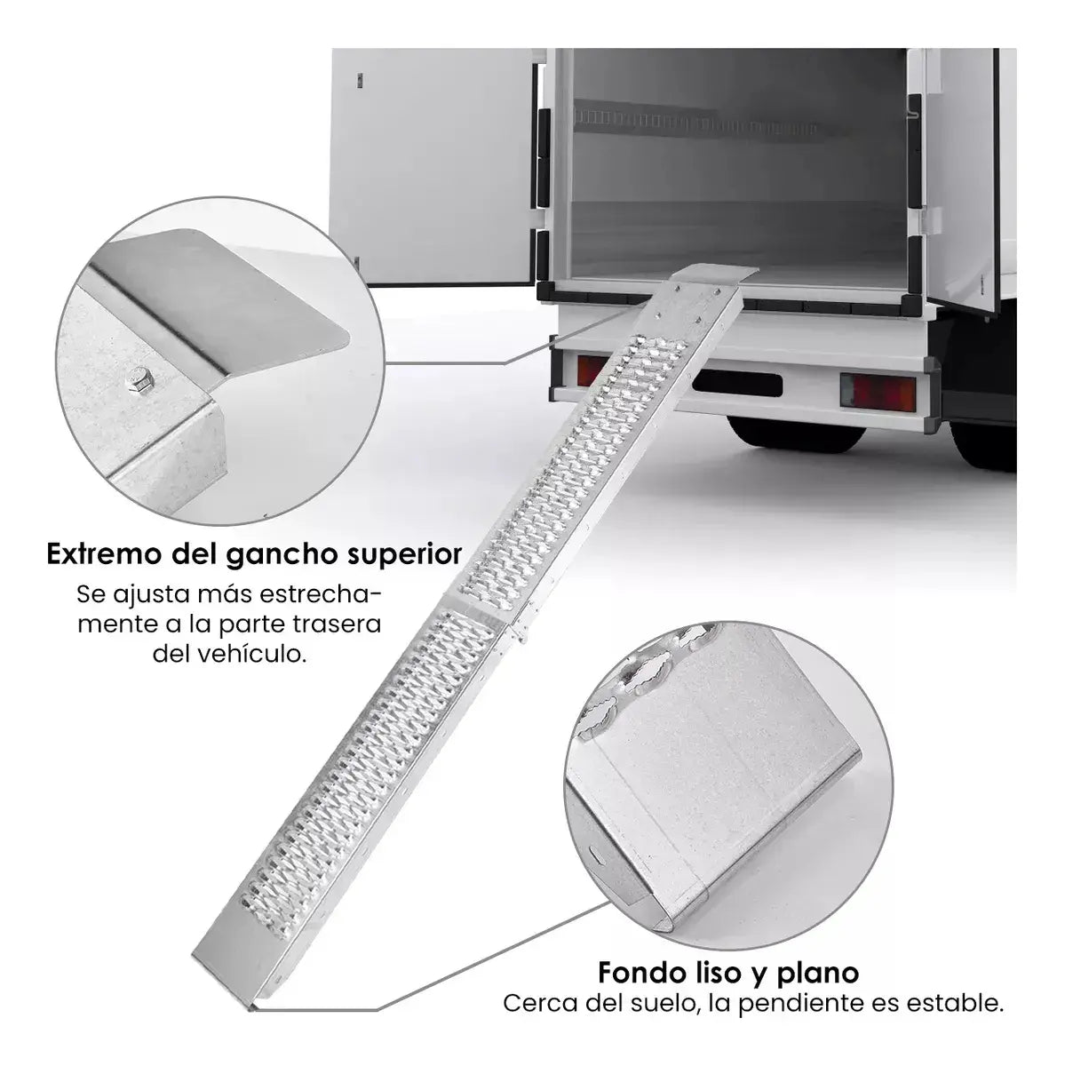 RAMPA PLEGABLE PARA MOTOCICLETA - ALEACIÓN PLATEADA / CARGA MÁXIMA 260 KG